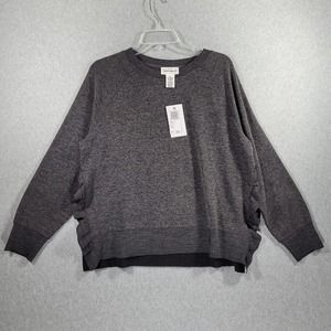 For the Republic Womens Pullover Sweater Side Slits Ruffles Long Sleeve Grey L